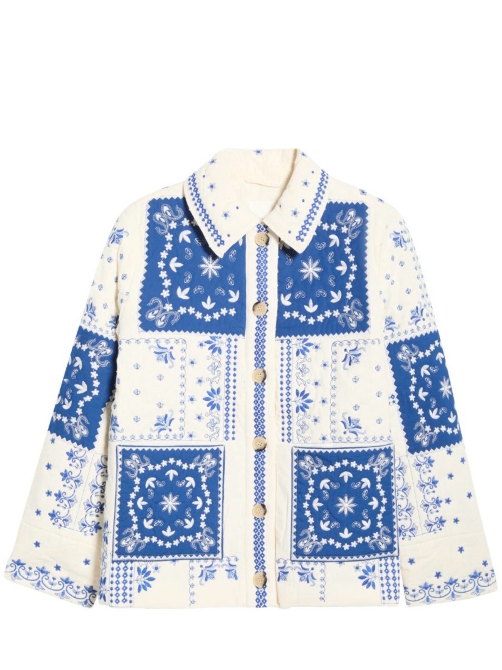 Caroline Constas Blue and Cream Patchwork Bandana Jacket M